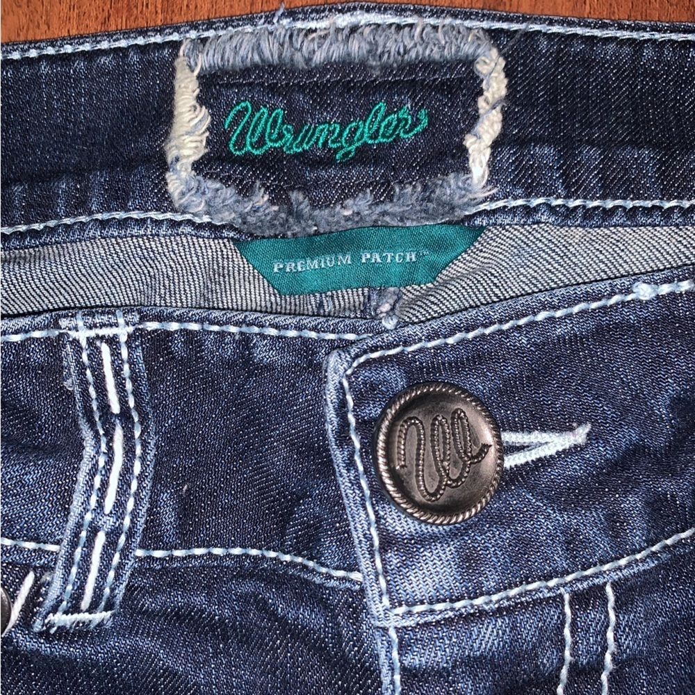 Wrangler Premium Patch Studded Bejeweled Distressed Y2K Flare Low Rise Jeans 5/6 - Picture 10 of 11